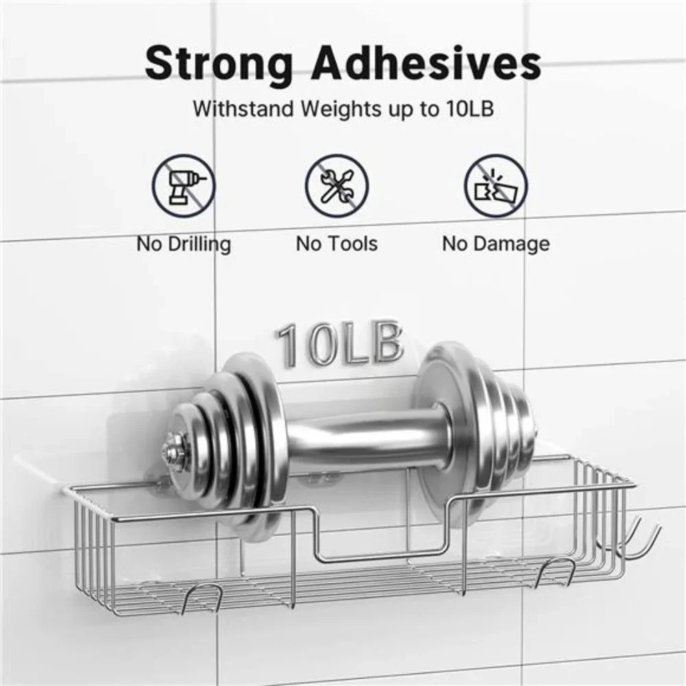 Adhesive Shower Caddy, No Drilling, Rustproof Stainless Steel, 2 Pack, Chrome